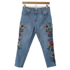 Sandpiper Petite Womens Embroidered Floral Jeans Denim Boho Hippie Size 4P, NWOT